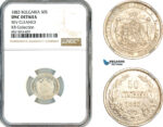 AL626, Bulgaria, Alexander I, 50 Stotinki 1883, St. Petersburg, Silver, KB Collection, NGC UNC Details