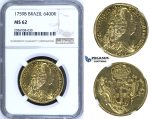 ZM22, Brazil, Jose I, 6400 Reis (Peça) 1759-B, Bahia, Gold, NGC MS62