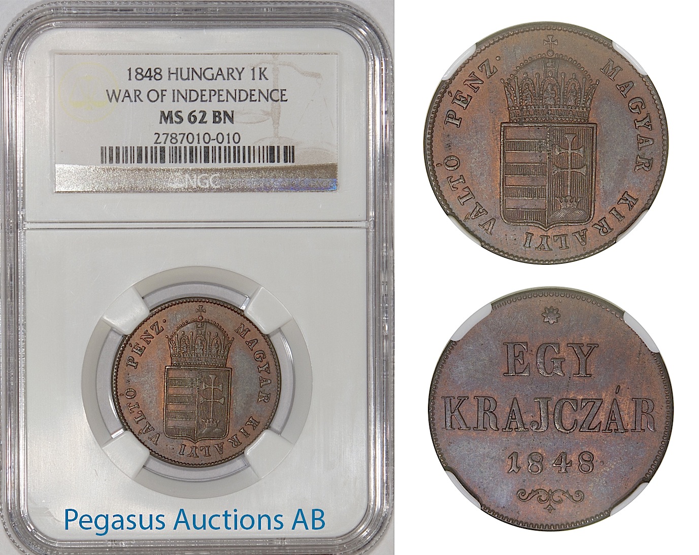 A19, Hungary 1 Krajczar 1848, War of Independence, NGC MS62BN