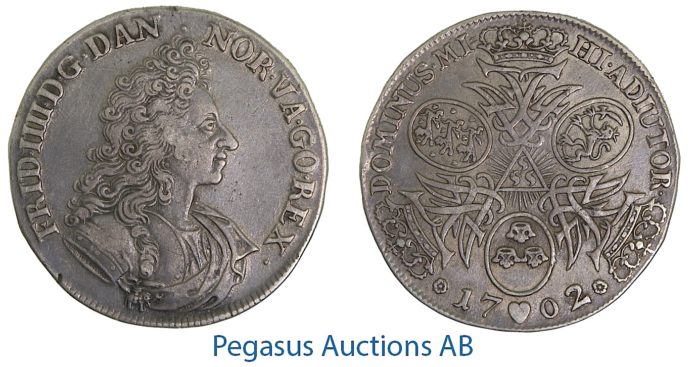 A41, Denmark, Frederik IV, Krone 1702, Silver (17.50g) Nicely Toned! Hede 36