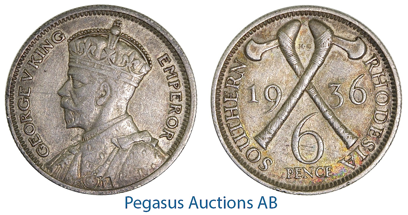 A47, Southern Rhodesia (Zimbabwe) George V, 6 Pence 1936, Nice!