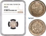 A5/1026 Ottoman Empire, Tunisia, Ali Bey, 8 Kharub AH1303 (1886) Silver, KM# 205, NGC MS65, Top Pop (Single highest graded!)