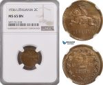 A5/599 Lithuania, 2 Centai 1936, KM# 80, NGC MS65BN