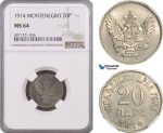 A5/630 Montenegro, Nikola I, 20 Para 1914, Vienna Mint, KM# 19, NGC MS64