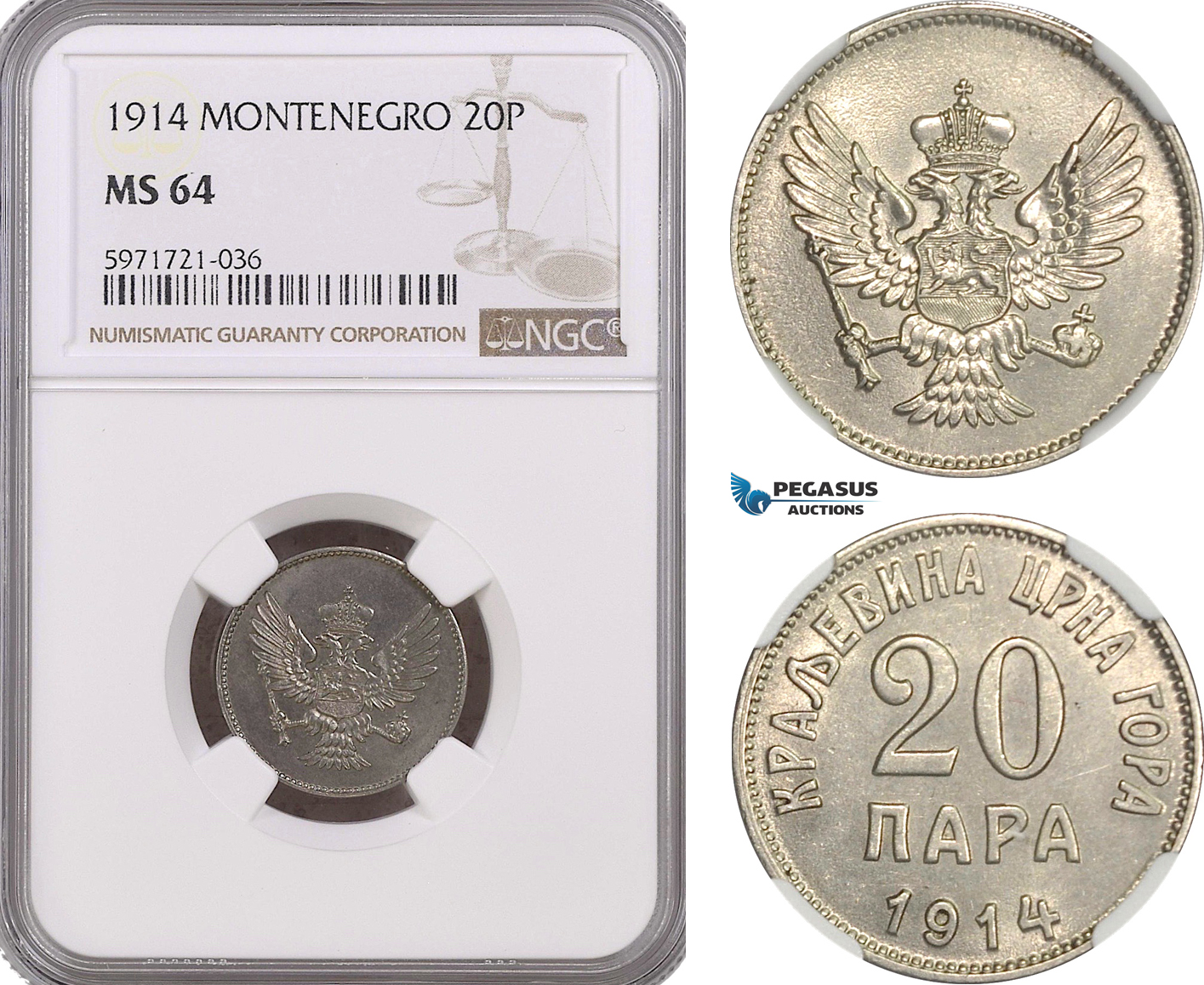 A5/630 Montenegro, Nikola I, 20 Para 1914, Vienna Mint, KM# 19, NGC MS64
