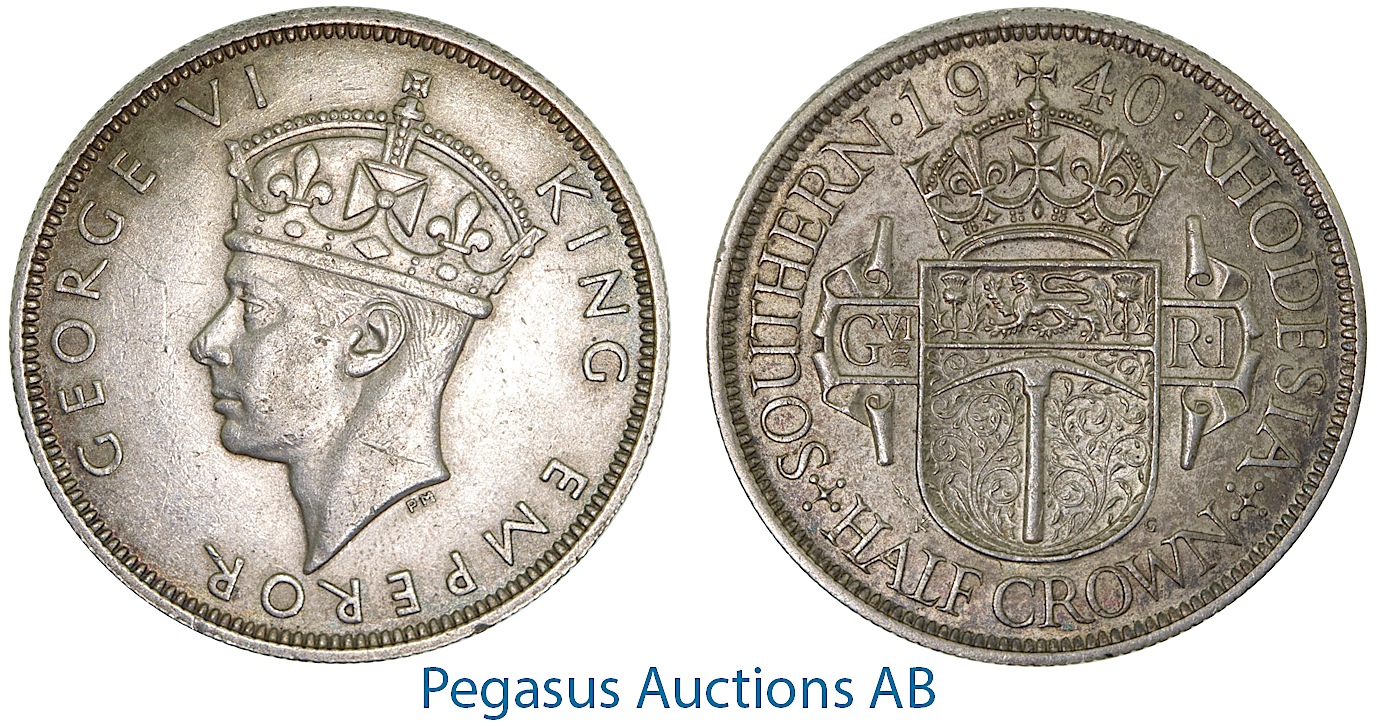 A54, Southern Rhodesia (Zimbabwe) George VI, Half Crown 1940, Very Nice!