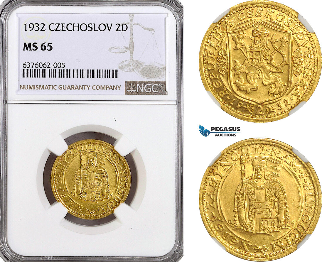 A6/85, Czechoslovakia, 2 Dukat 1932, Kremnica Mint, Gold, KM# 9, NGC MS65, Rare!