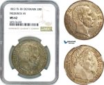 A7/167, Denmark, Christian IX, 2 Rigsdaler 1863 FK/RH, Copenhagen Mint, Silver, KM# 770, Death of Frederik VII and the accession of Christian IX, Old cabinet toning, NGC MS62