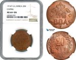 A7/274, German East Africa (DOA) Wilhelm II, 20 Heller 1916 T, Tabora Mint, Copper, J. 724c, NGC MS64+ BN