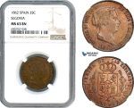 A7/657, Spain, Isabella II, 25 Centimos 1862, Segovia Mint, KM# 615, NGC MS63BN