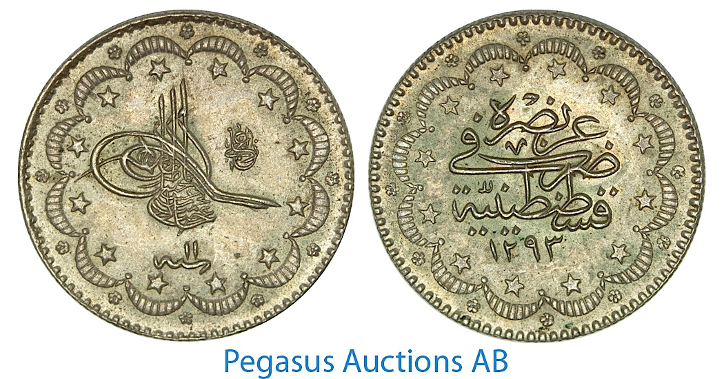A88, Ottoman Empire/Turkey, Abdul Hamid II, 5 Kurush AH1293/11, Silver, UNC!