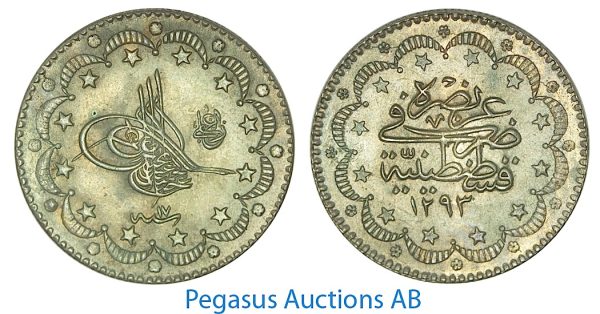 A89, Ottoman Empire/Turkey, Abdul Hamid II, 5 Kurush AH1293/17, Silver, UNC!