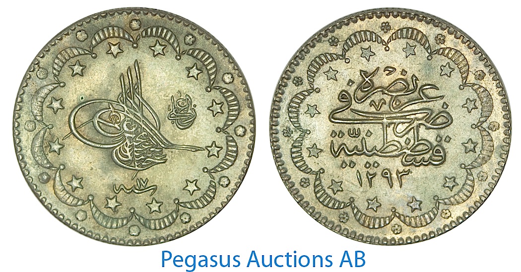 A89, Ottoman Empire/Turkey, Abdul Hamid II, 5 Kurush AH1293/17, Silver, UNC!
