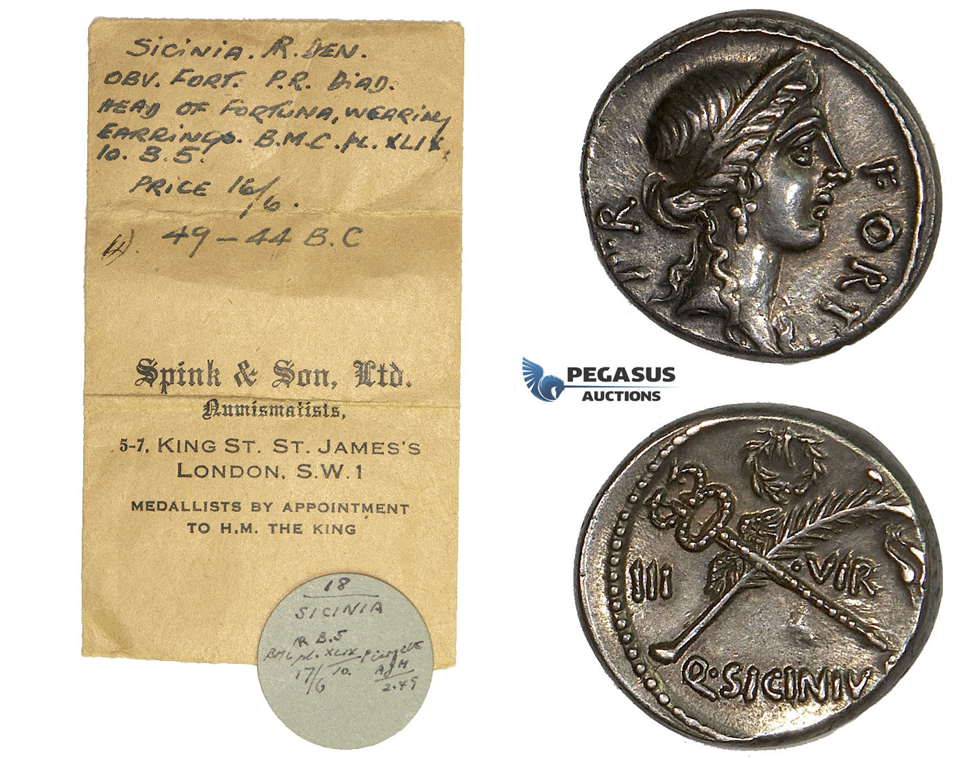 AA024-R, Roman Republic, Q. Sicinius (49 BC) AR Denarius (3.99g) Rome, 49 BC, Old cabinet parina, ex. Spink