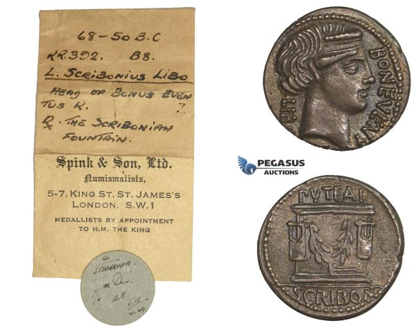 AA025-R, Roman Republic, L. Scribonius Libo (62 BC) AR Denarius (2.92g) Rome, 62 BC, Cabinet Patina, ex. Spink