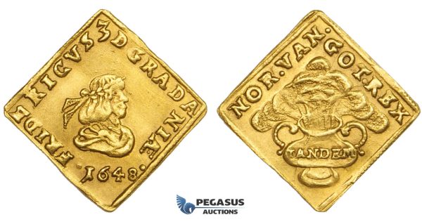 AA049, Denmark, Frederik III, Klippe Ducat 1648, Copenhagen, Gold (3.51g) H. 5b (R) aEF, Very Rare!