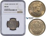 AA081, Sarawak, C.V. Brooke Rajah, 10 Cents 1934-H, Heaton, NGC MS64