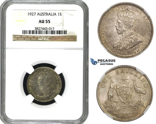 AA104, Australia, George V, Shilling 1927, Silver, NGC AU55