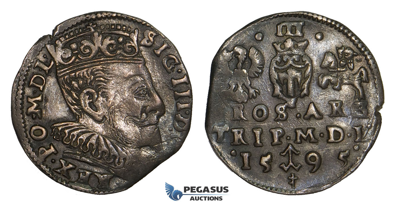 AA120, Lithuania, Sigismund III of Poland, 3 Groschen (Trojak) 1595, Vilnius, Silver (2.34g) Cabinet toning, VF-XF