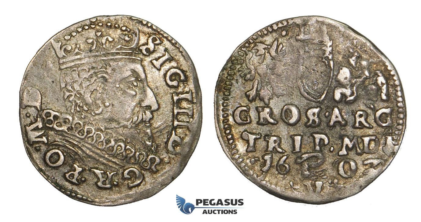 AA122, Lithuania, Sigismund III of Poland, 3 Groschen (Trojak) 1602, Vilnius, Silver (2.28g) Nice toning, VF, Rare!