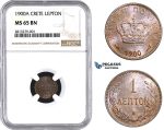 AA236, Crete (Greece) Prince George, 1 Lepton 1900-A, Paris, NGC MS65BN, Pop 1/0, Finest! Rare!
