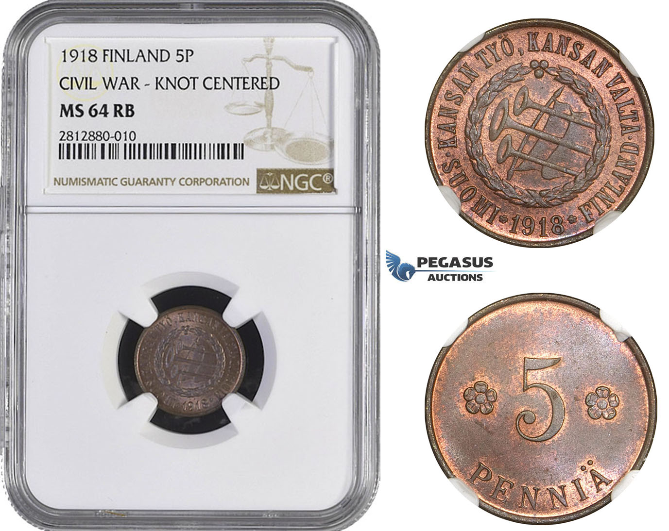 AA241, Finland (Civil War) 5 Penniä 1918 (Knot centered) NGC MS64RB