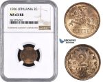 AA259, Lithuania, 2 Centai 1936, NGC MS63RB