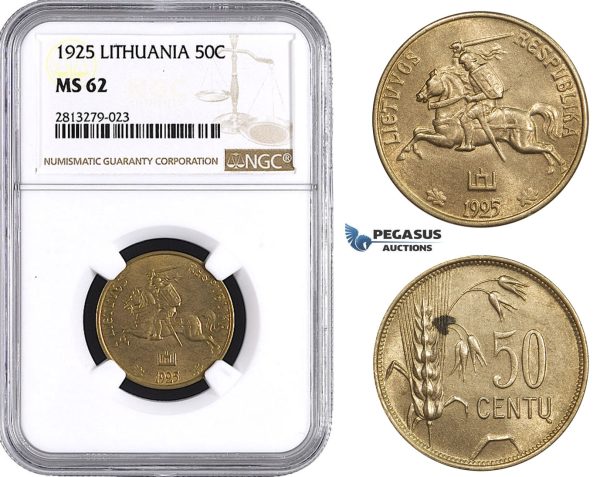 AA260, Lithuania, 50 Centu 1925, NGC MS62