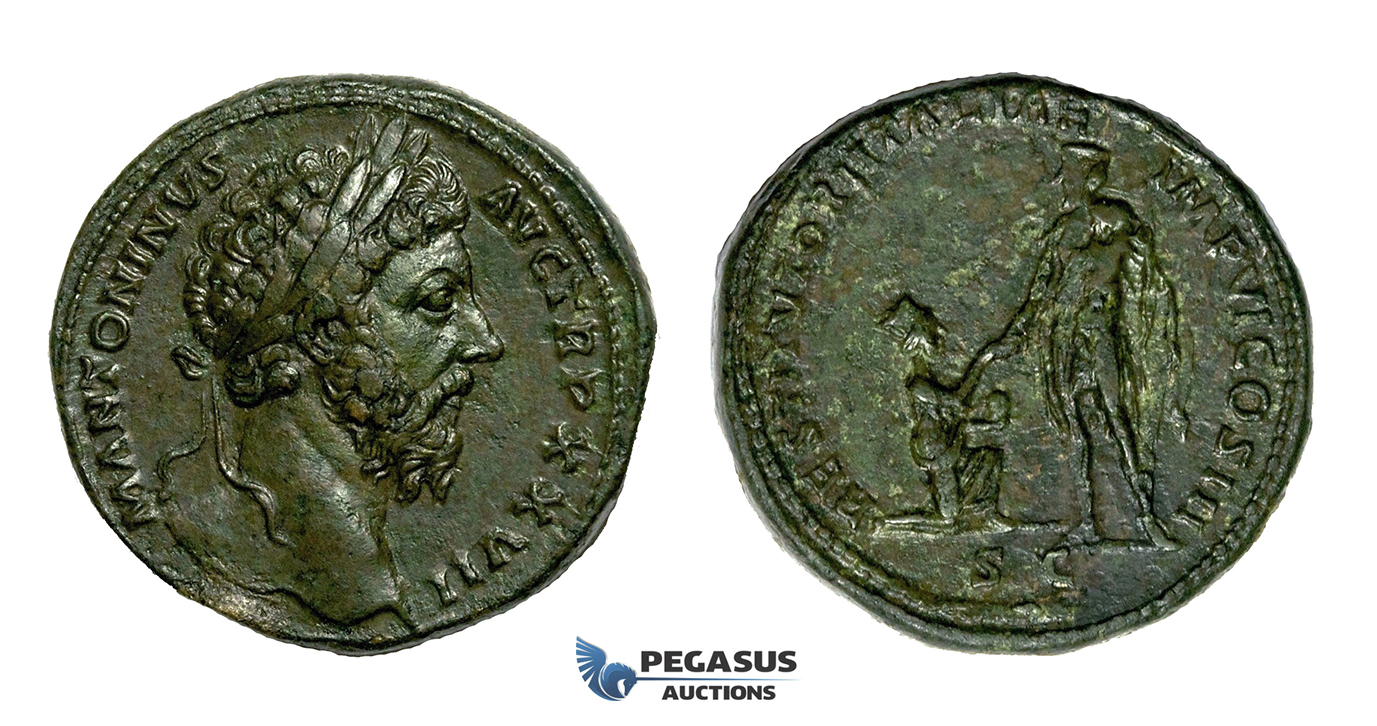 AA278, Roman Empire, Marcus Aurelius (161-180 AD) Æ Sestertius (24.07g) Rome, 172 AD, Kneeling Italia