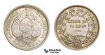 AA281, Bolivia, 50 Centavos 1899 PTS MM, Potosi, Silver, Toned aUNC
