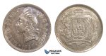 AA286, Dominican Republic, 1/2 Peso 1937, Silver, Toned AU-UNC