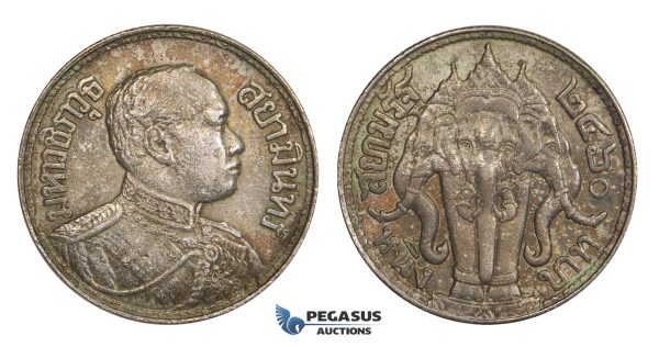AA319, Thailand, Rama VI, Baht BE2460 (1917) Silver, Toned aUNC