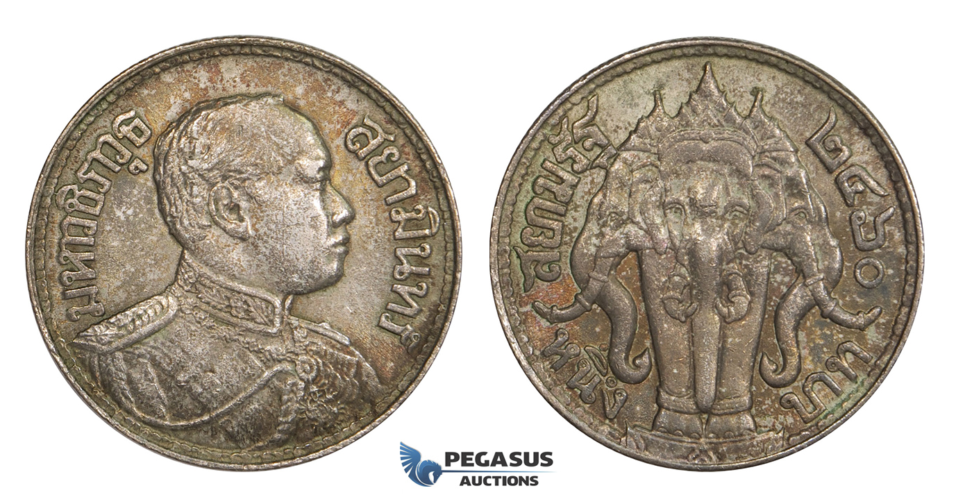 AA319, Thailand, Rama VI, Baht BE2460 (1917) Silver, Toned aUNC