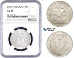 AA353-R, Portugal, 10 Escudos 1937, Silver, NGC AU55, Rare!