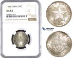 AA379, Cuba, 20 Centavos 1949, Philadelphia, Silver, NGC MS65