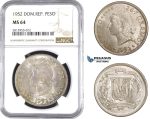 AA380, Dominican Republic, Peso 1952, Silver, NGC MS64