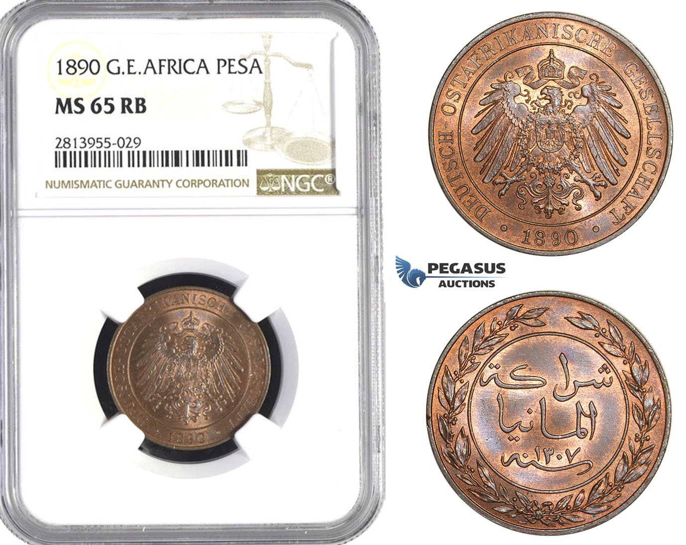 AA399, German East Africa (DOA) Pesa 1890, Berlin, NGC MS65RB