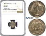 AA433, Peru, 1/2 Dinero 1863 LIMA YB, Lima, Silver, NGC MS65