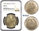AA446, Uruguay, Peso 1895, Buenos Aires, Silver, NGC MS64, Rare!