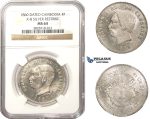 AA470, Cambodia, Norodom I, 4 Francs 1860, Phnom Penh, Silver, NGC MS64