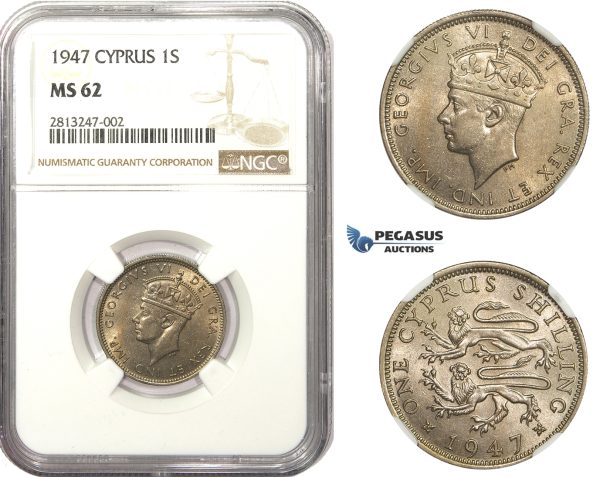 AA473, Cyprus, George VI, 1 Shilling 1947, NGC MS62