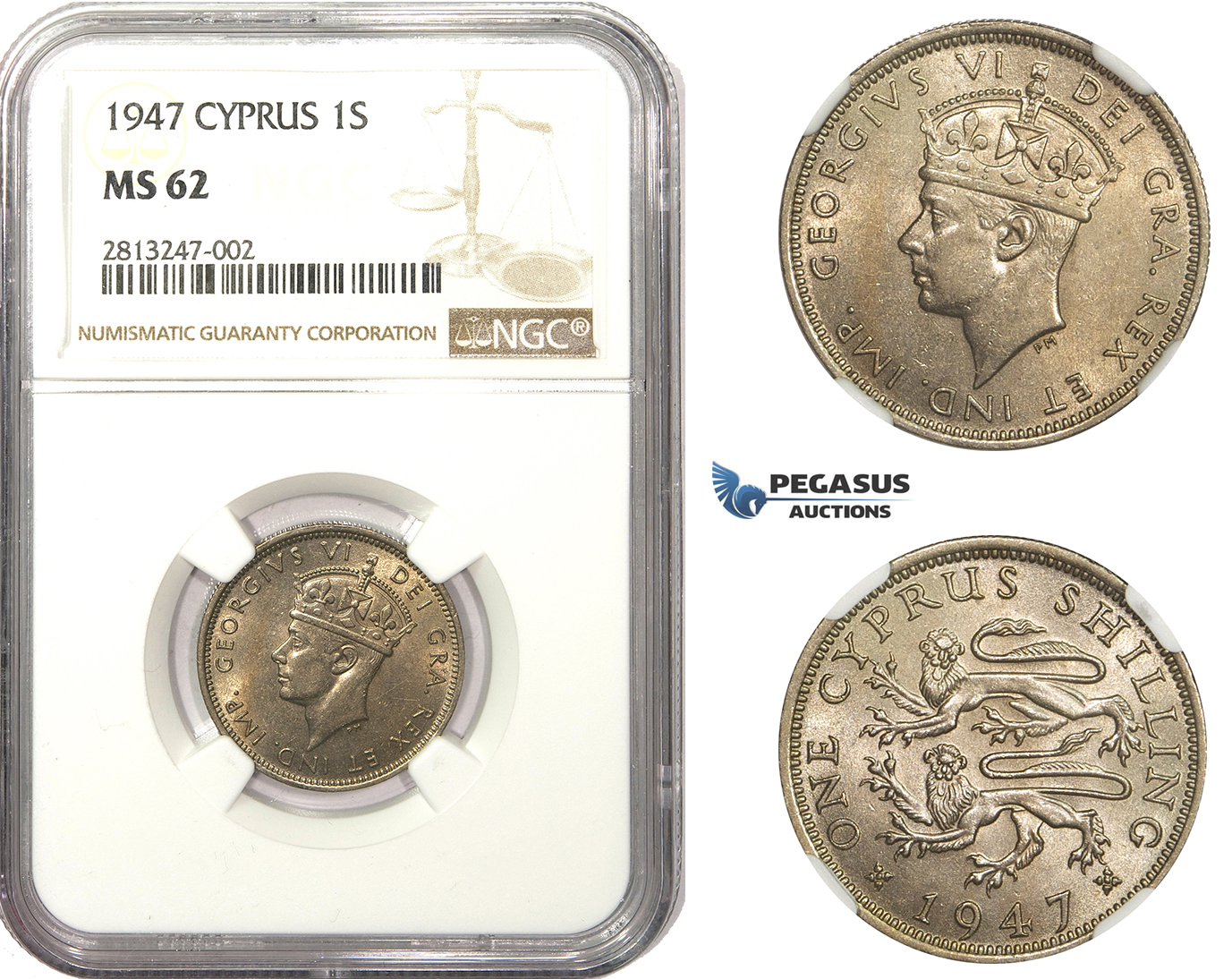 AA473, Cyprus, George VI, 1 Shilling 1947, NGC MS62