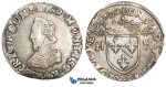 AA474, France, Dombes, Henri II de Montpensier, Teston 1607, Trévoux, Silver (9.58g) XF
