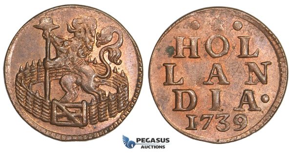 AA495, Netherlands, Holland, Duit 1739, Copper, Red UNC