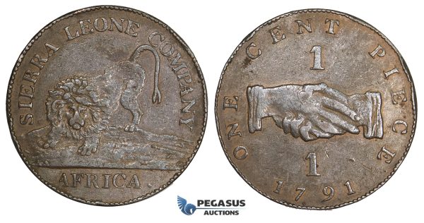 AA514, Sierra Leone Company, 1 Cent 1791, Soho Mint, Original Strike from 1793, aXF