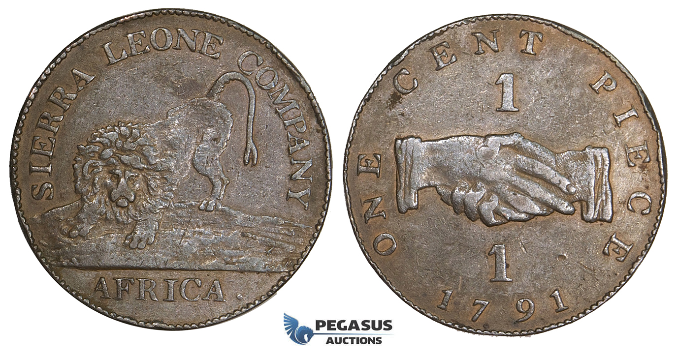 AA514, Sierra Leone Company, 1 Cent 1791, Soho Mint, Original Strike from 1793, aXF