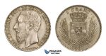 AA522, Belgian Congo, Leopold II, 1 Franc 1887, Silver, AU-UNC