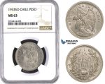 AA524, Chile, Peso 1933-SO, Santiago, NGC MS63