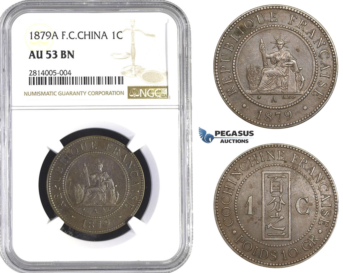 AA539-R, French Cochin China, 1 Centime 1879-A, Paris, NGC AU53BN