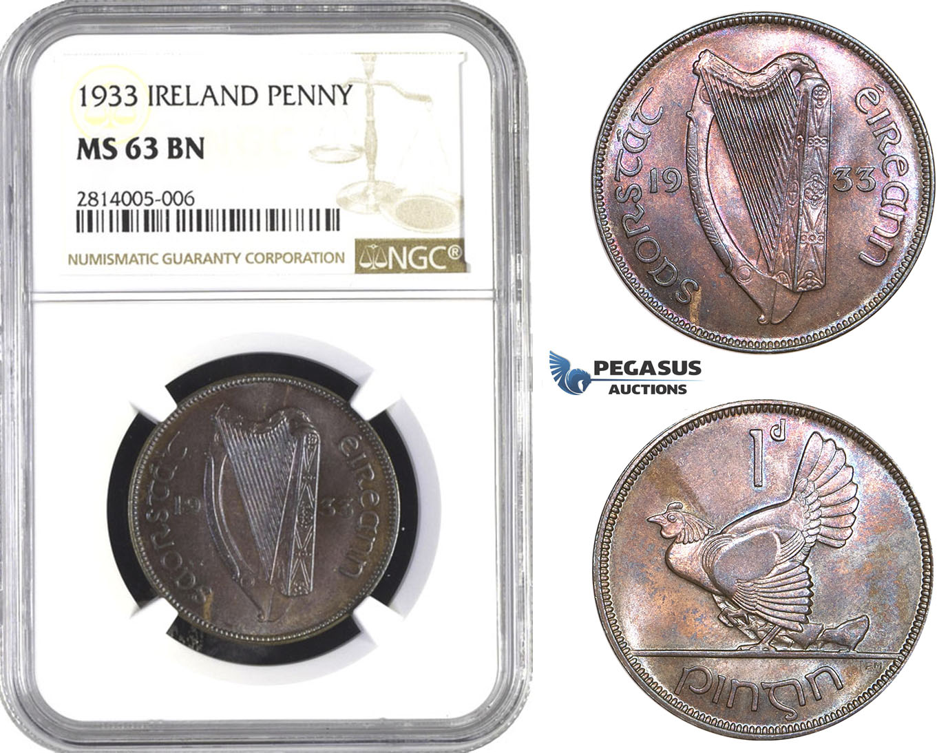 AA549-R, Ireland, Penny 1933, NGC MS63BN